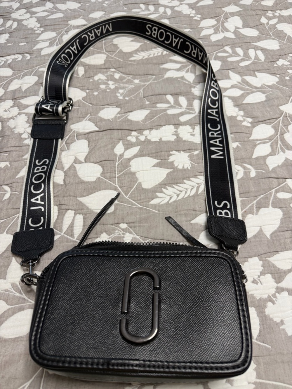 Black Snapshot Crossbody Bag with Logo Strap